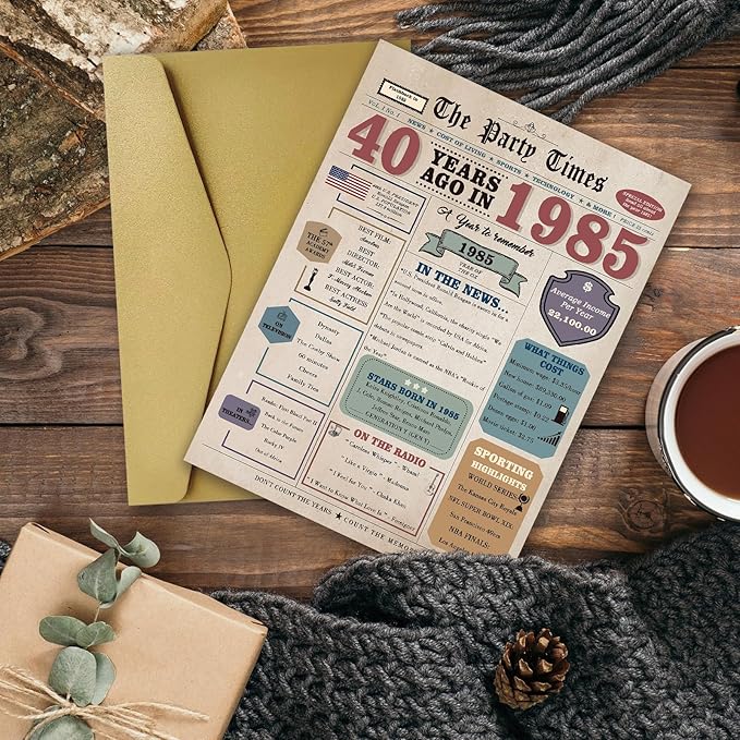 40th Birthday Card Gifts Men Women, 40 Year Old Birthday Decorations for Husband Wife