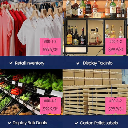Perco 2 Line Fluorescent Pink Labels - 80 Rolls, 10 Sleeves, 80,000 Blank Price and Date Gun Labels for Perco 2 Line Price and Date Guns - Made in USA