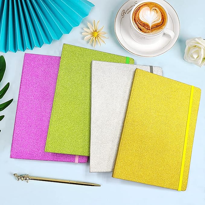 Green Glitter Notebook, 8.3x5.7” 160 Lined Pages Glitter Never Peel Off Sparkle Journal for Girls College Ruled A5 Hardcover Notebooks for Teens Women Writing Note Taking Office Work School Gifts