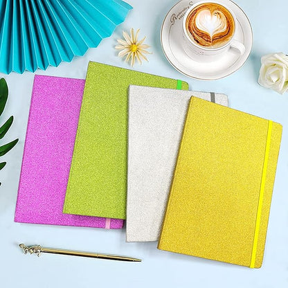 Green Glitter Notebook, 8.3x5.7” 160 Lined Pages Glitter Never Peel Off Sparkle Journal for Girls College Ruled A5 Hardcover Notebooks for Teens Women Writing Note Taking Office Work School Gifts