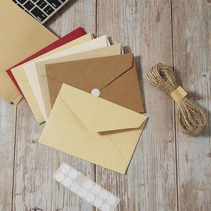 Tuhangcc Stationery Writing Paper and Envelopes Set with Jute Rope 4 X 6 for Writing Letter, (20 Best Paper with 10 Heavyweight envelopes),by Better Gift Office Products(Brown)