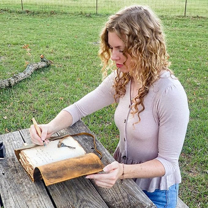 Leather Journal - Vintage Leather bound Journal For Women Men – Handmade Vintage Deckle Edge Paper – Vintage Key Closure - Book of Shadows -Leather Sketchbook - 10 inches X 7 inches