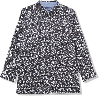 Tommy Hilfiger Women's Long Button Up Collared Shirt with Roll Tab Sleeve