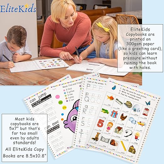 Teacher Designed Large 11x8.5in Reusable Handwriting Workbooks (Sight Word Copy Included)- Kids Learning Calligraphy, Magic Practice Copybook for Preschool, Kids Ages 3 to 8 (4 Pack)