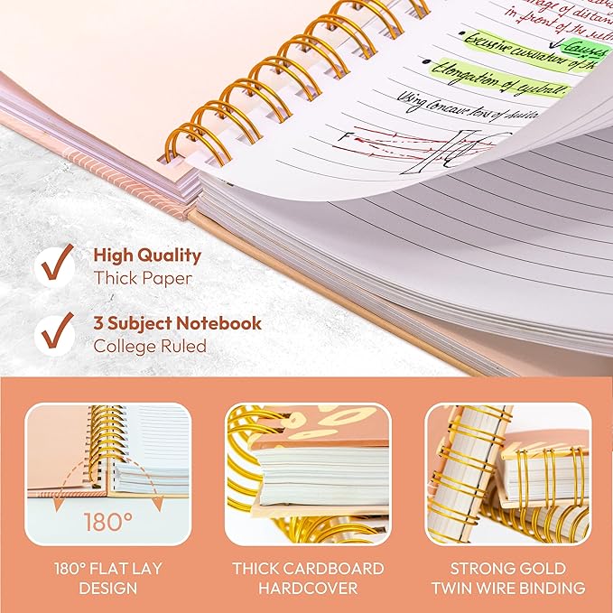 Spiral Notebook - 10.25" x 7.25" 300 Pages - Notebooks College Ruled, Prayer Journal, Wide Ruled Notebook Paper, Beautiful Gift for Women (Ink Your Passion) Floral