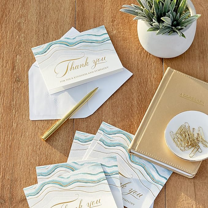 Hallmark Funeral Thank You Cards, Watercolor Agate (20 Thank You for Your Sympathy Cards with Envelopes)